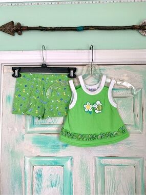 Vintage Small Steps Green Floral/Bees 2-Piece Tank & Shorts Set 12M